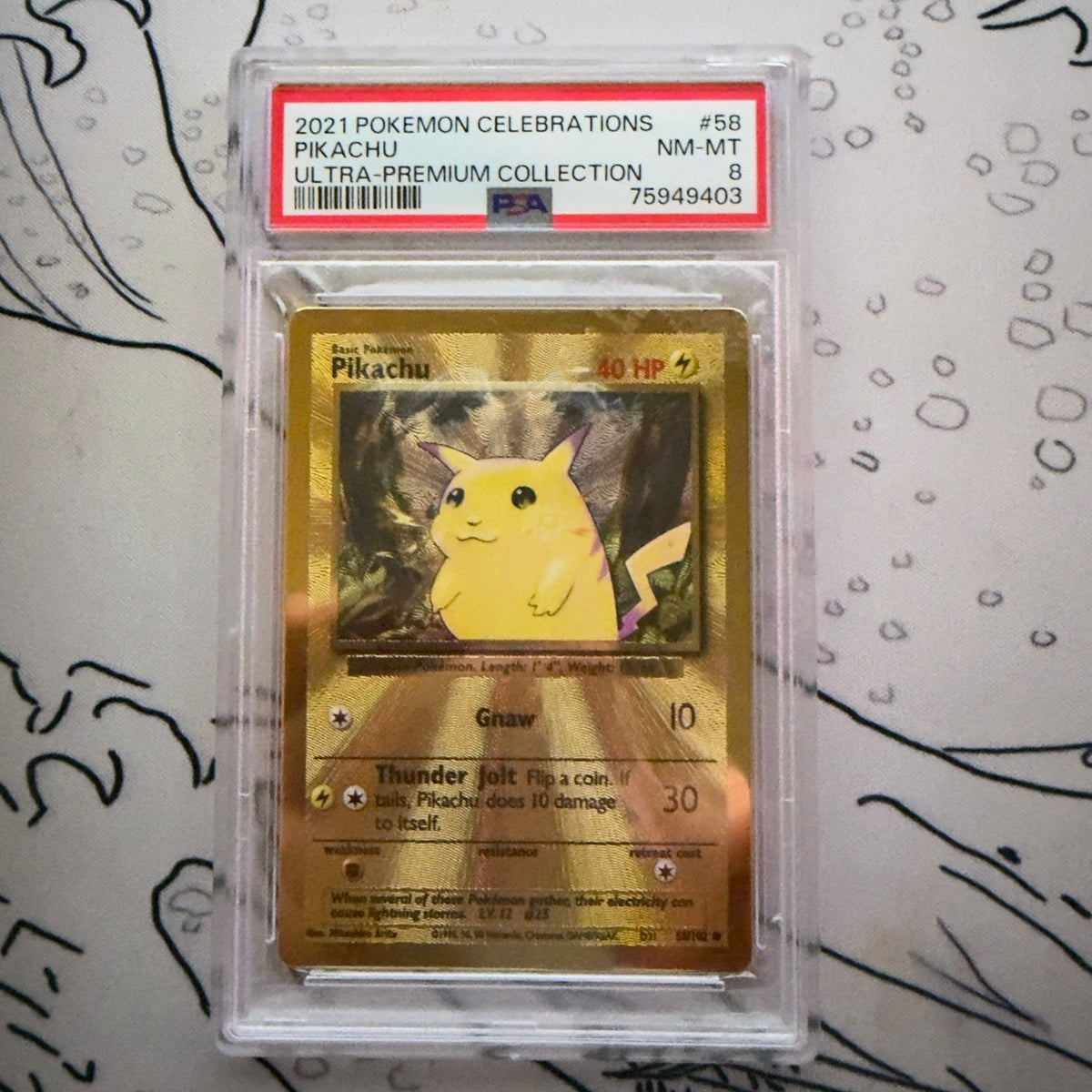 Pikachu Celebrations card graded PSA 8 from Stratlock Collectibles inventory