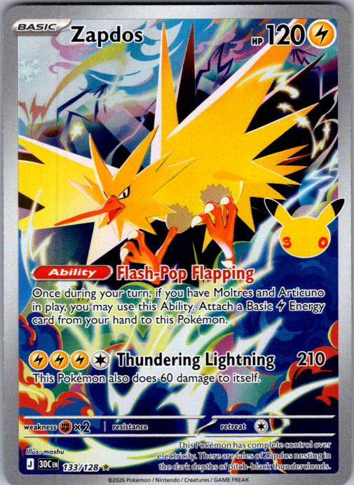 Zapdos #133/128 | 30th Celebration | Illustration Rare | English